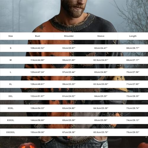 Halloween Sweater Men, Vintage Patchwork Graphic Print Pumpkin Sweater Casual Long Sleeve Holiday Party Knit Sweaters2