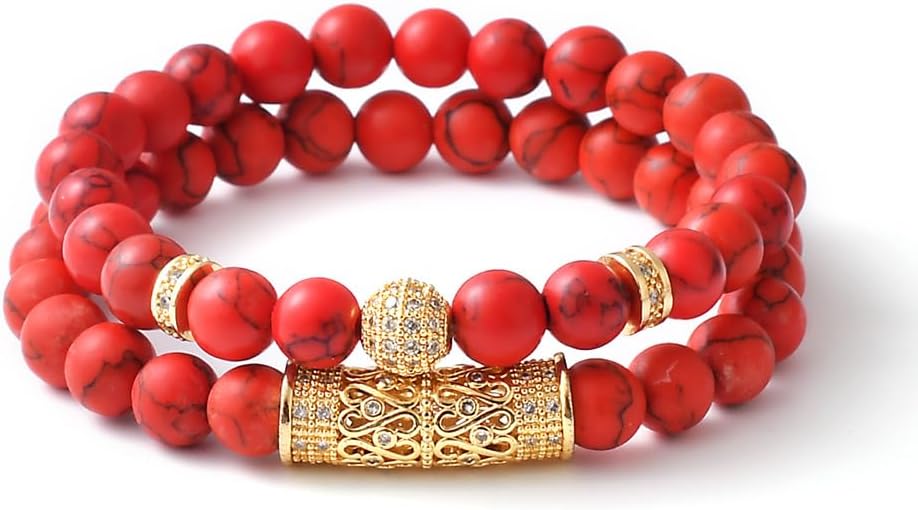 Kevin David 8MM White Howlite Bead Bracelet - 18k Gold Plated - Zircon Stones - Unisex - 7.5 inch - Great Birthday, Christmas gift - Image 6