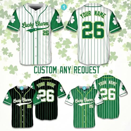 Personalized St Patrick's Day Baseball Jersey - Custom Saint Pattys Tee & Irish Jersey with Name & Number, Funny St Patrick's Day Outfit Shirt Women Men miniatura 5