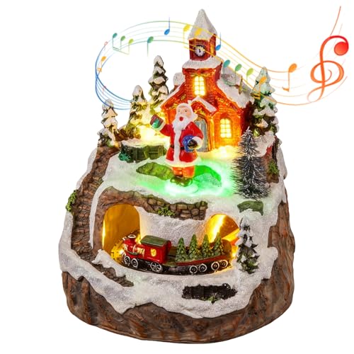 Calenxy Spieluhr Weihnachtsdorf mit Zug, 15CM Musik Weihnachtsdeko...