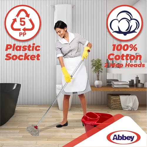Abbey Professional Mop and Bucket Kit with Two mop Heads (Red)