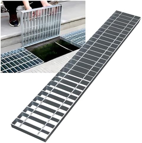 Heavy-Duty Galvanized Steel Drain Grate, 39.4"x11.8"x0.8" Outdoor Driveway Channel Cover, Weather-Resistant Metal Drainage Grate for Efficient Water Flow
