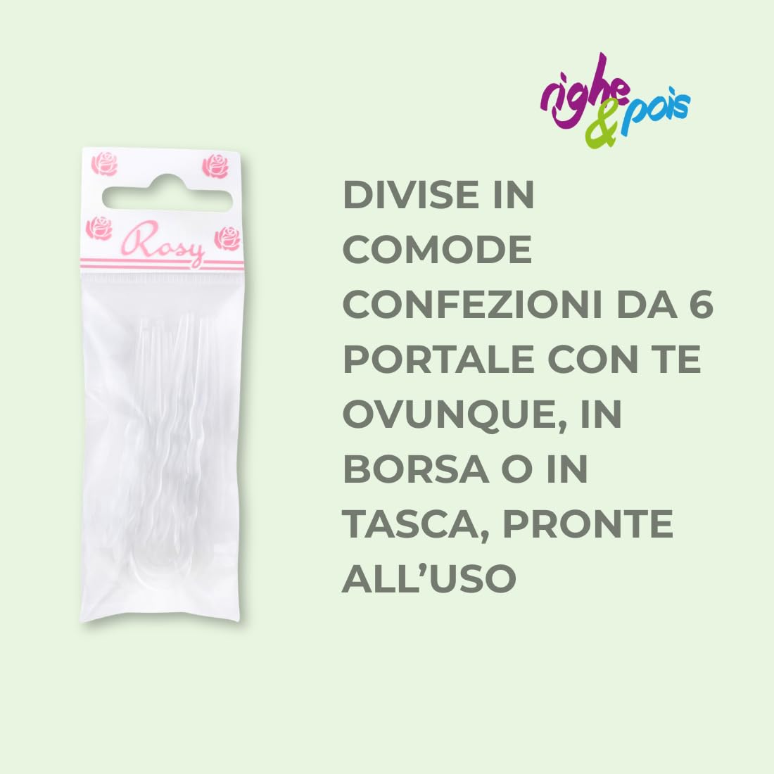 Righe e Pois Forcine Per Capelli Donna Ondulate Fermacapelli Made in Italy, 18 Forcelle Capelli Chignon Classiche in Acetato di Cellulosa - Set da 18 Fermacapelli 7 CM (Trasparente)