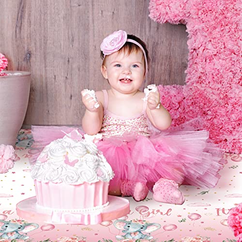 Image of Moukeren 3 Pack Elephant Tablecloth Baby Shower Decorations Plastic Table Cover Rectangle Table Decors for Boy Girl Gender Reveal Birthday Party Supplies, 54 x 108 Inch(Pink,Girl)