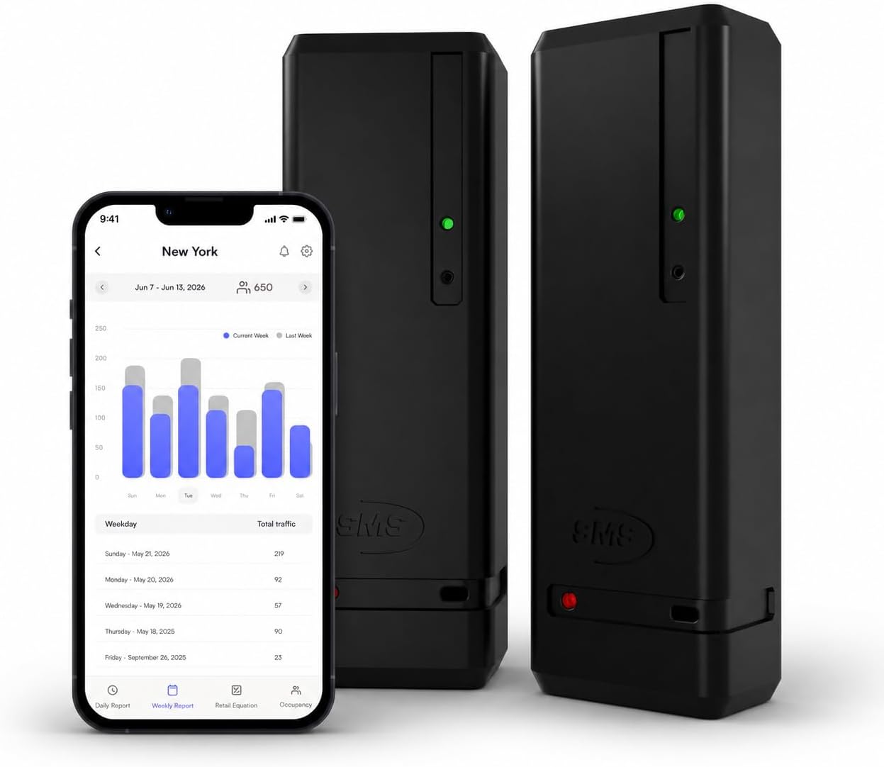 Pearl People Counter: Fully Wireless 2.4ghz Wi-Fi Visitor Counter/Patron Counter/Door Counter/Retail Customer Traffic Counter - in & Out Detection - Standard AA Batteries - iOS & Android App (Black)