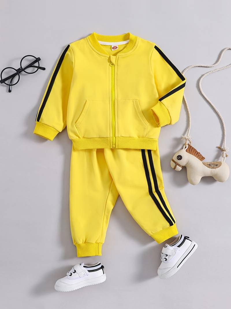 Ameeha stylish kids winter wear Jacket Joggers tracksuit clothing set for Boys & Girls (12 Months-24 Months, Yellow) 1