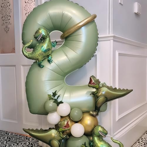 Image of Sage Green 6 Number Balloon,Olive Green 6 Balloons 40 Inch Large Helium Foil Mylar Birthday Balloons for Boy Girl Baby Shower Birthday Jungle Party Decorations