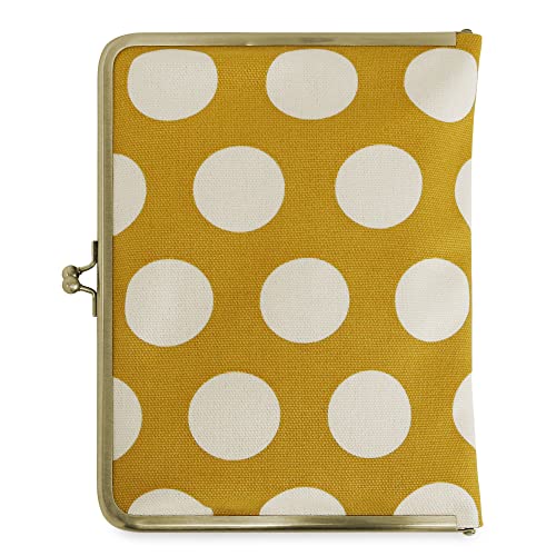 【AYANOKOJI】ブックカバー 型 がま口 多機能 ケース B6 360P 対応 帆布 唐草 水玉 あやの小路 日本製 京都 手帳 ダイアリー 母子手帳 お薬手帳 診察券 通院 ガマグチ がまぐち (でかドット柄 山吹×白)