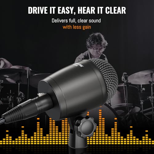 Image of Phenyx Pro PDM33 Kick Drum Microphone, Cardioid Dynamic Mic with Locking Stand Adapter, Integral XLR Connector, and Metal Mesh Grille