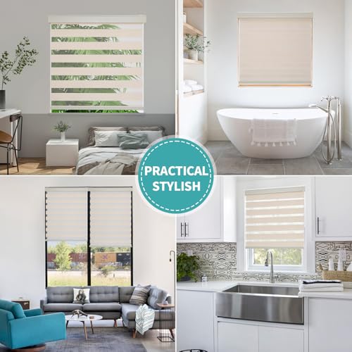 Joydeco Cordless Zebra Blinds for Windows, Dual Layer Light Control Window Blinds with Light-Proof Aluminum Cover, Free-Stop Roller Shades for Home & Office (Beige,72" W x 75" H)