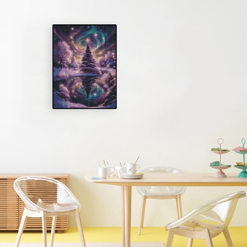 Image of Tree Stamped Cross Stitch Kits - Starry Night Needlepoint Counted Cross Stitch Kits for Beginners Adults Patterns Crossstitching Dimensions Embroidery Kits Arts and Crafts