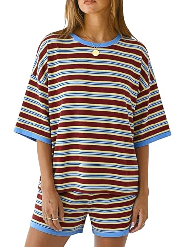 Image of Tankaneo Womens Pajama Sets 3 /4 Sleeve Oversized Tops & Loose Fit Shorts Lounge Set with Pockets Loungewear