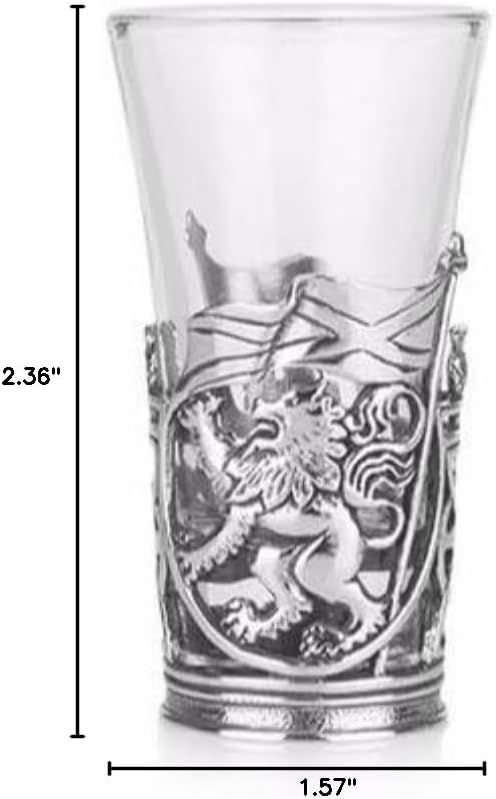 A E Williams Celtic Shot Glass 2 Oz on Pewter Holder Scotland Gift (Glass & Pewter, Rampant Lion)