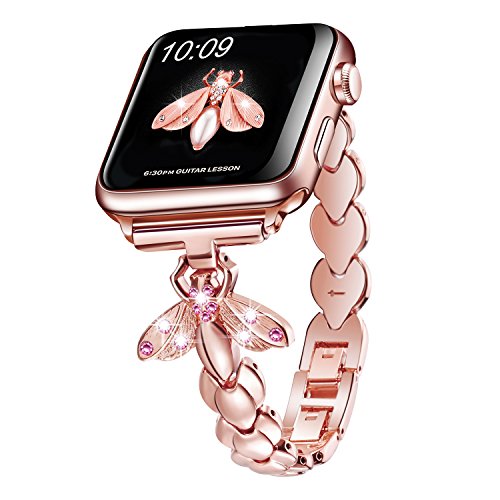 Flash Deals - 80% OFF Sangaimei Strap Compatible Apple Watch Band 38mm 40mm 41mm Women Iwatch Band Dressy Stainless Steel Wristband for Apple Watch Series 7/6/5/SE/4/3/2/1 Rose Gold