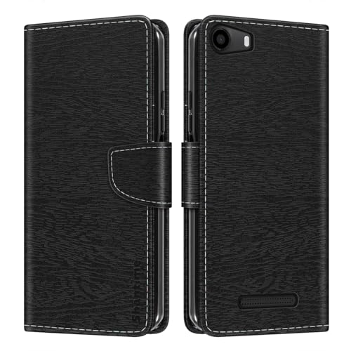 Shantime Étui Portefeuille Cuir Compatible avec Wiko Lenny 2, Housse Colorée Rabat avec Cartes, Fermeture Aimantée Protection Totale(Noir)