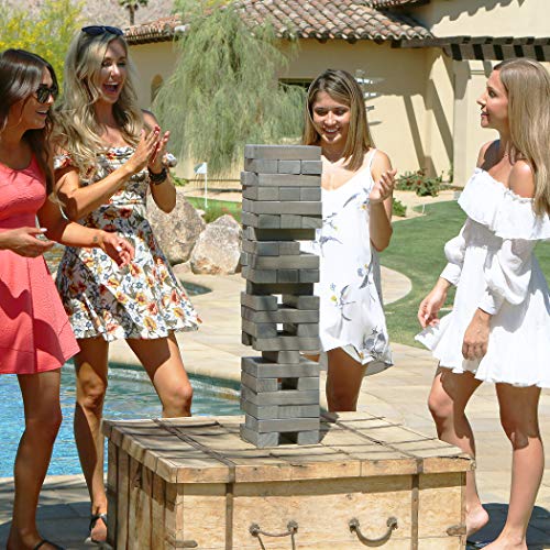 Image of GoSports Giant Wooden Stacking Game - Stacks Up to 5 ft - Choose Brown Wood Stain, Gray, Natural, Stars & Stripes, or Tropical Hardwood - Toppling Tower