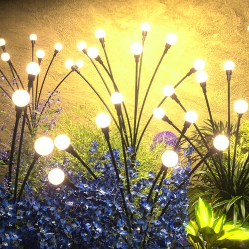 Solar Lights Outdoor - Upgraded 4-Pack of 32 LEDs Solar Garden Light,IP65 Waterproof Outdoor Decor Solar Firefly Lights for Yard,Pathway Decoration,Unique Gifts for Women and Grandma (Warm White)