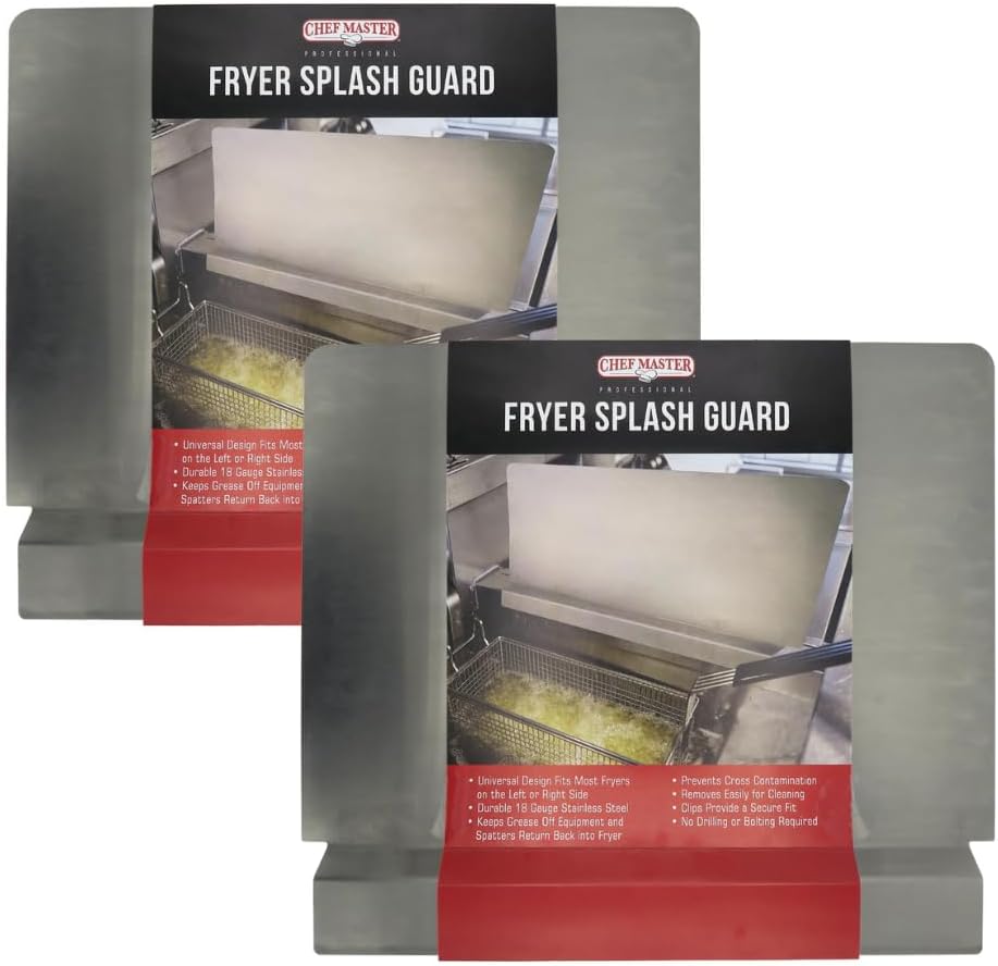 2 Pack Chef Master Stainless Steel Commercial Fryer Splash Guard, 18-Gauge Thick Oil Splash Guard for Kitchen & Restaurant Fryers, Universal Fit Oil Splatter Guard, 20.5 x 15" Splatter Screen - 90059