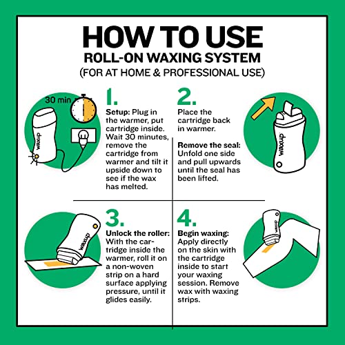 waxup Roll On Wax Kit, Home Depilatory Soft Wax Warmer, 25 Non Woven Wax Strips for Hair Removal, Wax Remover Oil, 2 Aloe Roll On Wax Cartridge Refill, Men and Women, Sensitive Skin - Thumbnail 4