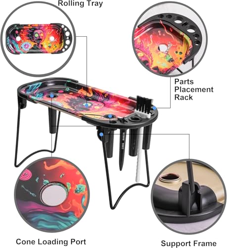 Metall-Rolltablett mit Kegellader für King Size & 1 1/4 Größe, vorgerollte Kegel, Vorrollmaschine, faltbarer Standkegelfüller mit Bürste und Platzierungsgerät