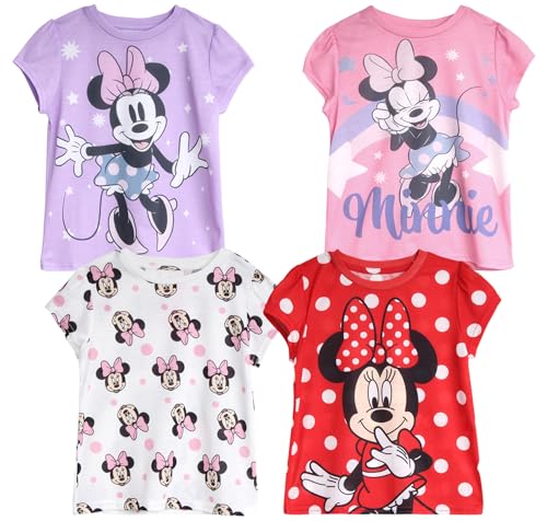 Disney Minnie Mouse Princess Girls Shirts - 4 Pack Short Sleeve Girls Graphic Tees for Toddler and Little Kid (Size 2T-7)