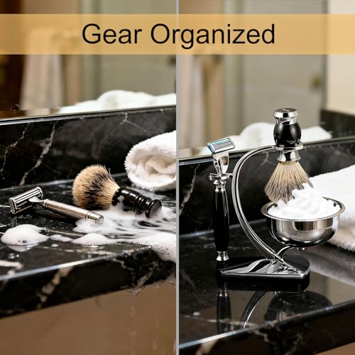 Image of GRUTTI Premium Shaving Kit for Men, 4 in 1 Shaving Set Includes Shaving Stand & Soap Bowl &Brush, Deluxe Safety Mens Razor Holder with Non Slip Base Shaving Kit compatible with Fusion 5