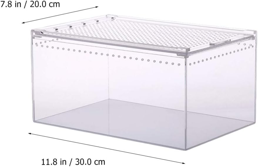Aquarium Breeding Tank Transparent Reptile Feeding Box Clear Acrylic Terrarium Tank for Lizard Hermit Crabs Geckos Frogs Spider and Smaller Animal 30x20x15cm
