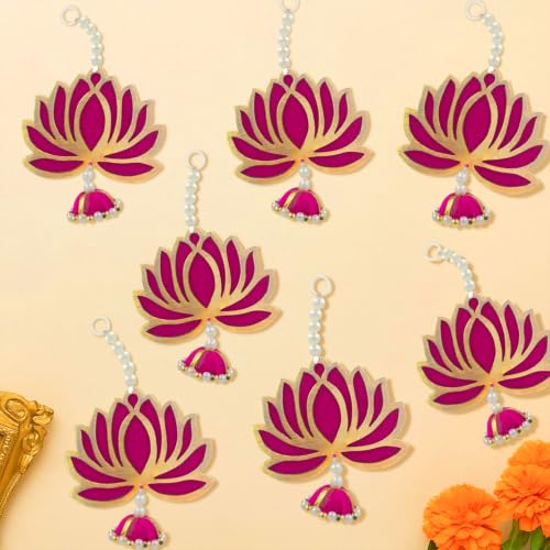 Image of SpecialYou Ganpati Decoration Setup for Home with Lotus Hanging Decorations, Ganesh Decoration Items for Home Decor, Wall Hanging Decor, 1 Big and 4 Small Lotus Hanging- 5 Pcs