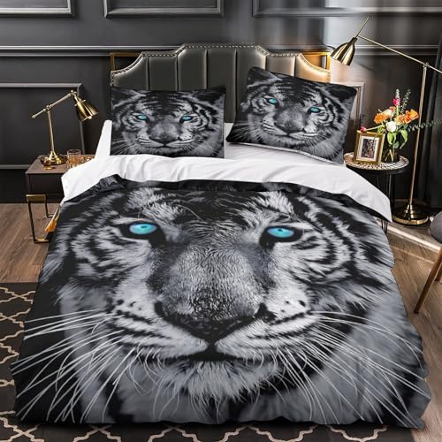 Housse de couette tigre 3 pièces microfbre lit super king 260x220 - 4