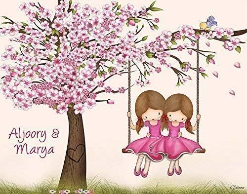 Personalized Gift for Girls Custom Names (Optional) Wall Art Cherry Blossom Tree Poster Room Decor Customized Hair and Skin Color
