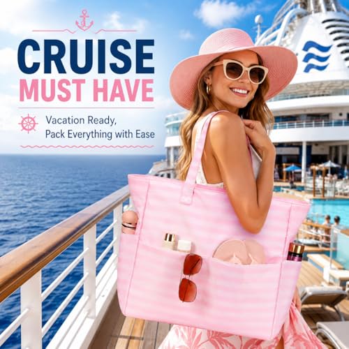 Image of LEDAOU Large Beach Bag Women Waterproof Sandproof Zipper Beach Tote Pool Bag for Swim Gym Grocery Travel with Wet Pocket