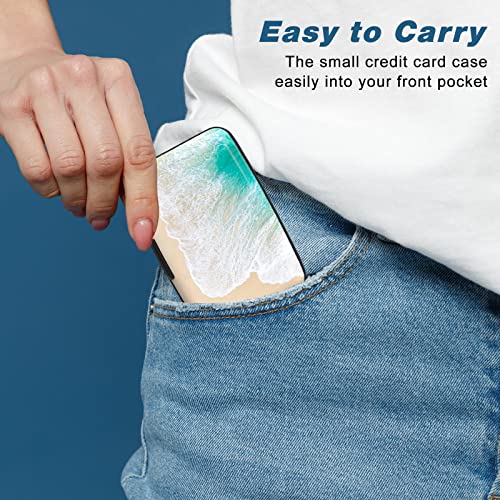 Image of Credit Card Holder, Mini Aluminum Card Wallet RFID Blocking Slim Metal Hard Card Case for Women Men, Beach