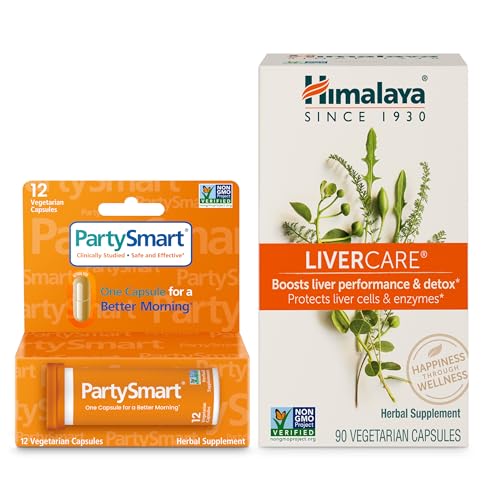 Himalaya PartySmart 12 Caps, One Capsule for a Better Morning After Drinking Plus LiverCare, 90 Caps for Daily Liver Cleanse, Liver Support and to Eliminate Waste – 2 Product Bundle