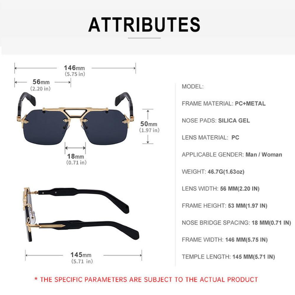 Gafas de sol sin marco para hombre, modernas y mecánicas, modernas, para conducir, con protección UV400 y espejos oceánicos