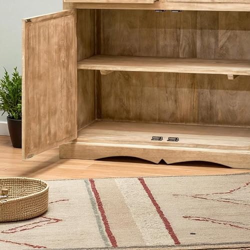 Image of The Attic Jodhpur Sideboard, Multipurpose Cabinet for Kitchen and Living Room Storage, Crockery Storage, Solid Wood Handcarved Marvel, Natural + White Matte Finish