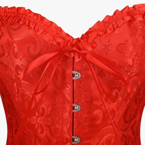 VONMELLI Korsett Damen Spitze Up Boned Overbust Vollbrust Corset Bustier Gothic Corsage Dessous Top – Bild 4