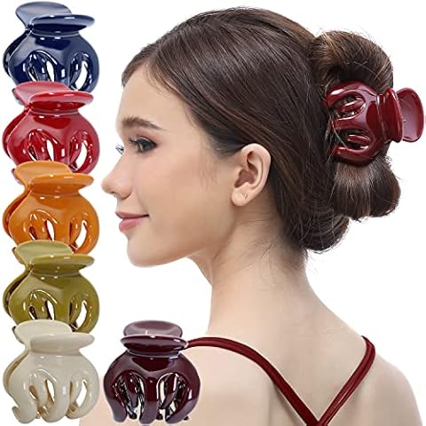 RC ROCHE ORNAMENT 6 Pcs Womens Hair Pumpkin Interlocking Teeth Slip Secure Grip Strong Solid Ladies Beauty Accessory Classic Clamp Jaw Claw Clip, Medium Classic Multicolor Cover