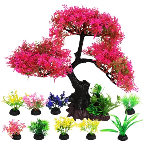 JULIAQUA 11er Set Künstliche Aquarium Pflanzen - Sicher & Pflegeleicht Für Fisch & Garnelen