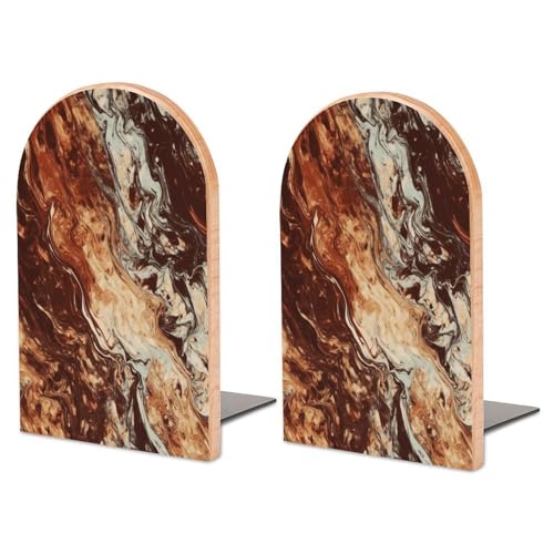 Sujetalibros de mármol marrón mixto y madera moderna para estanterías elegantes 2
