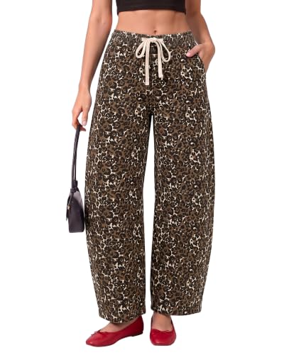 Utyful Barrel Jeans Women Elastic Waist Pull On Baggy Jeans Leopard Pants - image 1