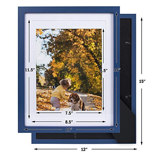 Beyond Your Thoughts Blue 11X14 With Matted For 8X10 Or 9X12 Real Wood + Real Glass (Hang/Stand) Picture Photo Frame For Wall And Table Top-Mounting Hardware Included(1 Pack) #TOP1