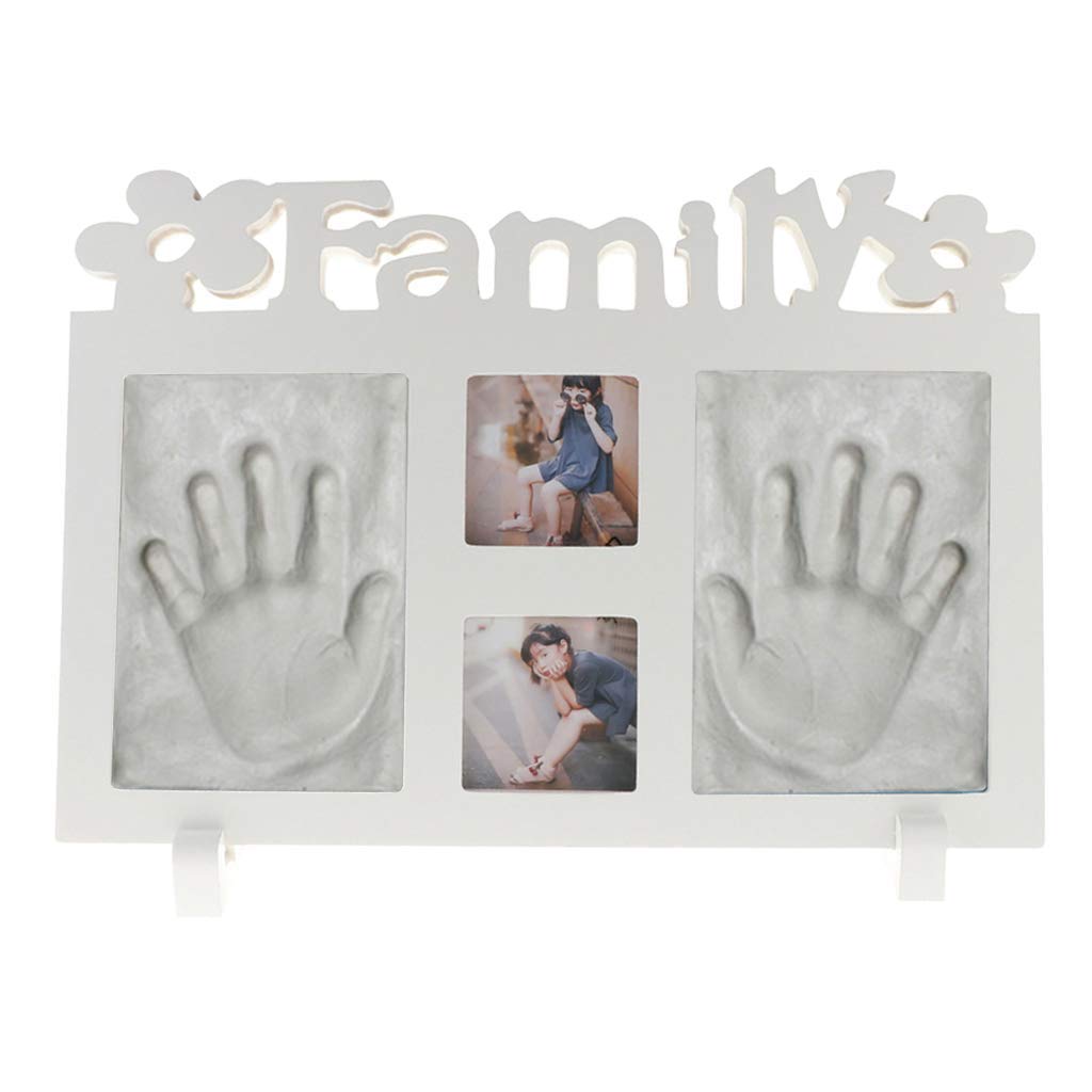 Cornice per foto con impronta delle mani, regalo per baby shower (argilla bianca)