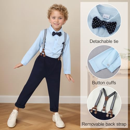 Caretoo 3T Toddler Wedding Outfit Boy Boys Suit Set Toddler Suits Formal Dress Shirt/Bowtie/Suspender Pants 2-3T thumb #2