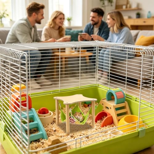 Hamaca de madera para chinchillas y hámsters que eleva su descanso y juego 3