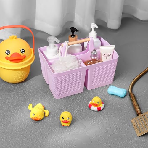 Image of Plastic Shower Caddy, Portable Shower Basket with Handle, Light Purple