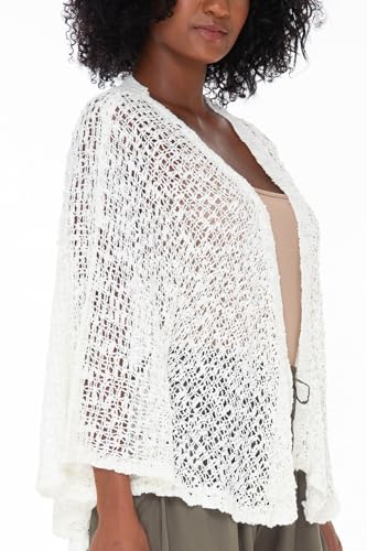 Image of SHU-SHI Lightweight Open Front Cardigan for Women Hollow Out Sweater Knitted Poncho Batwing Loose Popcorn Shawl Boho Wrap