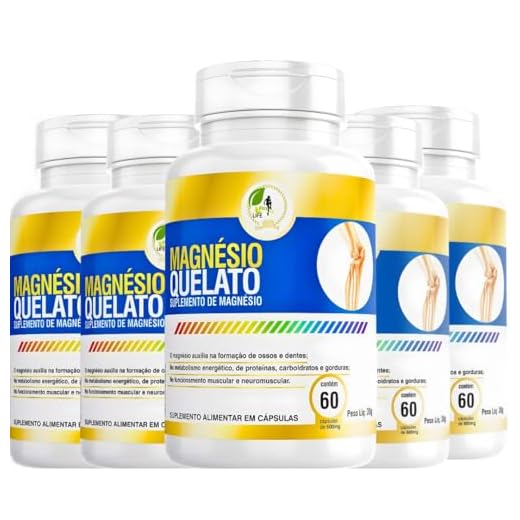 KIT C/5 Un. Suplemento Magnésio Quelato 60 Cápsulas - Fits Life