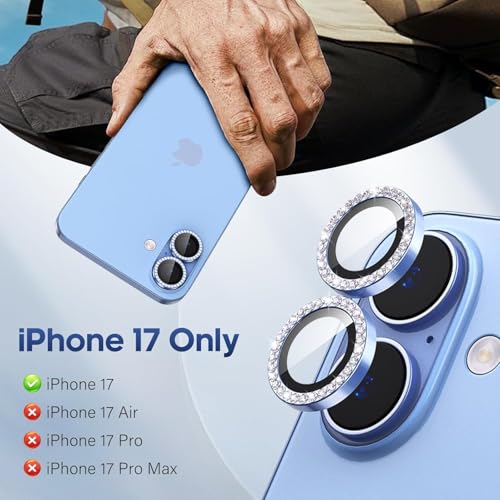 Image of Choiche for iPhone 17 Camera Lens Protector Bling, Individual Diamond Metal Ring with 9H Hardness, Scratch-Proof Camera Screen Protector, Stylish Accessories, Case Friendly (Blue Diamond)