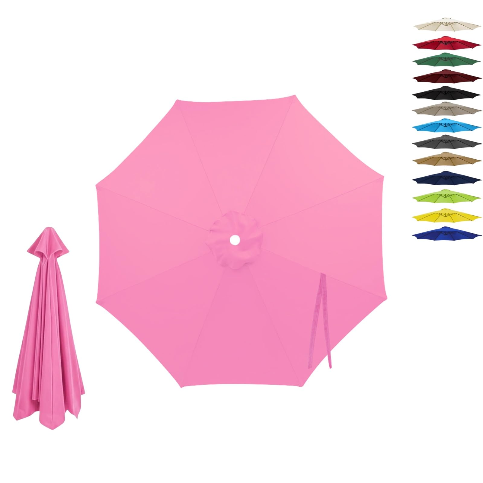 6/8 Ribs Replacement Parasol Canopy, Waterproof UV Garden Umbrella Cover 2.0m 2.15m 2.7m 3.0m 4.0m, Outdoor Replacement Parasol Canopy Fabric Only, Fade Resistant(Pink,8-RIBS-9.2FT/2.80m)