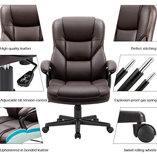 Furmax Office Executive Chair High Back Adjustable Managerial Home Desk Chair, Swivel Computer PU Leather Chair with Lumbar Support (Brown) - Image 5